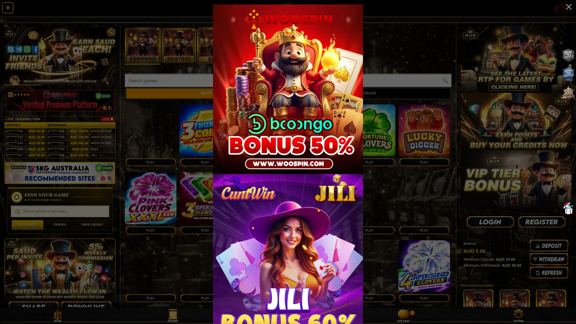 Ausclub Casino desktop interface